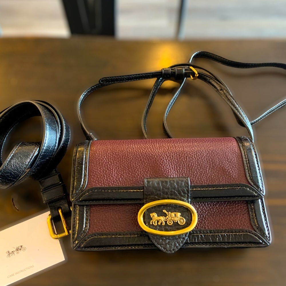 Coach Riley Convertible Bag Waist Belt Black Plum Pebbled Leather Bag